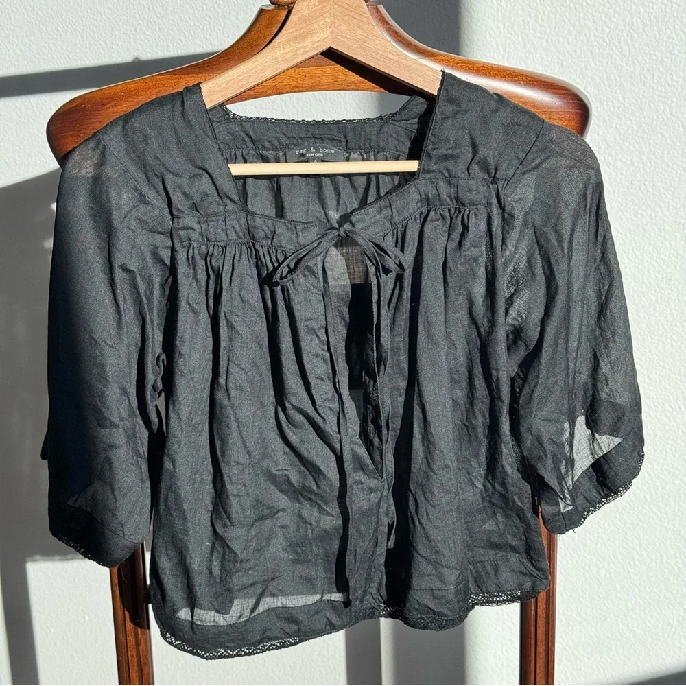 rag & bone New York Sheer Ramie Tie Front Top Size S - Picture 4 of 12
